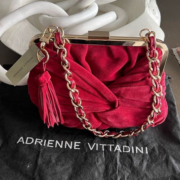 ADRIENNE VITTADINI Red Burgundy Suede Knotted Tassel Shoulder Bag. - Picture 10 of 10